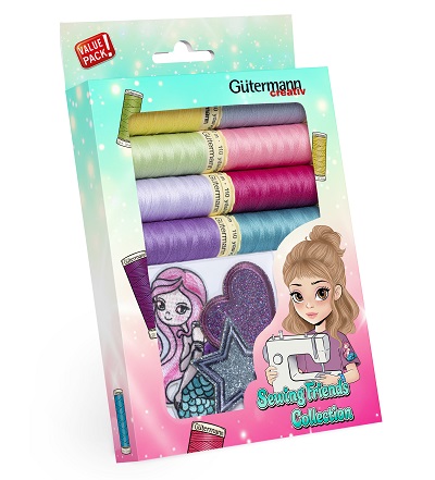 GÜTERMANN NÄHFADEN-SET KIDS ALLESNÄHER 100M, SET A 8 SPULEN MIT APPLIKATIONEN 190x120x25MM (KEIN LAGERARTIKEL) 