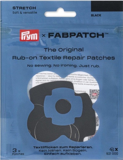 PRYM APPLIKATION RUB-ON PATCH STRETCH, KARTE A 3 STK, IN DREI VERSCHIEDENEN FORMEN. SELBSTKLEBEND, SCHWARZ (KEIN LAGERARTIKEL) 
