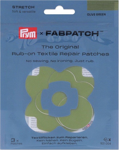 PRYM APPLIKATION RUB-ON PATCH STRETCH, KARTE A 3 STK, IN DREI VERSCHIEDENEN FORMEN. SELBSTKLEBEND, OLIVGRÜN (KEIN LAGERARTIKEL) 