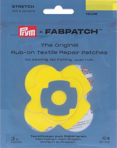 PRYM APPLIKATION RUB-ON PATCH STRETCH, KARTE A 3 STK, IN DREI VERSCHIEDENEN FORMEN. SELBSTKLEBEND, GELB (KEIN LAGERARTIKEL) 