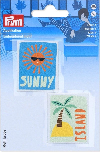PRYM APPLIKATION SUNNY / ISLAND, KARTE A 2 STK. SELBSTKLEBEND UND ZUM AUFBÜGELN, MEHRFARBIG (KEIN LAGERARTIKEL) 