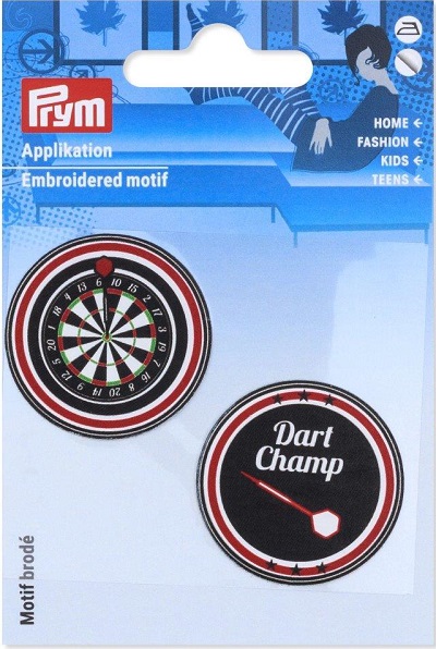PRYM APPLIKATION DART, KARTE A 2 STK. SELBSTKLEBEND UND ZUM AUFBÜGELN, SCHWARZ / ROT (KEIN LAGERARTIKEL) 