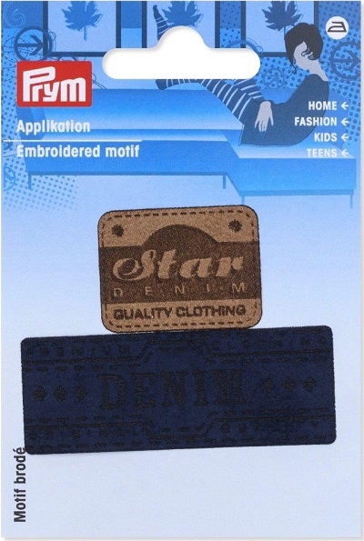 PRYM APPLIKATION DENIM STAR, KARTE A 2 STK. ZUM AUFBÜGELN, BLAU / BEIGE (KEIN LAGERARTIKEL) 