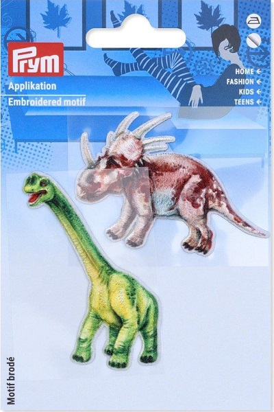 PRYM APPLIKATION DINOS, KARTE A 2 STK. SELBSTKLEBEND UND ZUM AUFBÜGELN, GRÜN / BRAUN (KEIN LAGERARTIKEL) 
