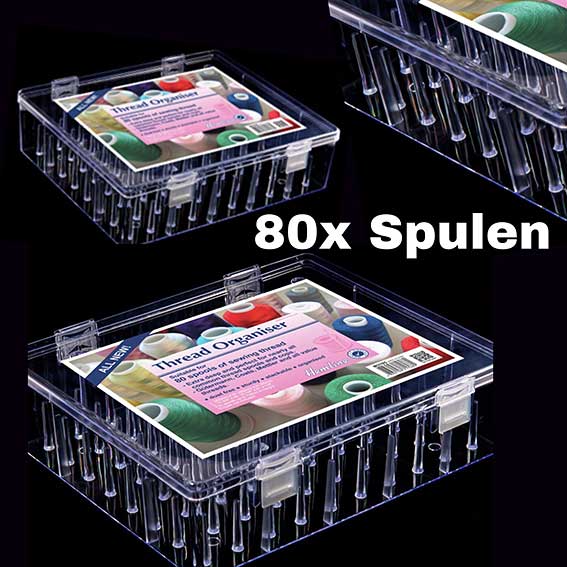 FADENBOX FARBLICH SORTIERT (LEER) FÜR 80 SPULEN, BOX TRANSPARENT PLEXIGLAS 30 X 26 X 8.5 CM