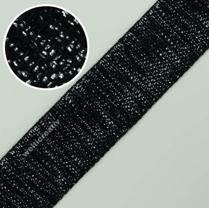 (1) GURTENBAND PIQUET 90% PES 10% LUREX, 4CM SCHWARZ / SILBER-LUREX, OEKOTEX Certified made in EU (kein Lagerartikel) GURTENBAND PIQUET 90% PES 10% LUREX, 4CM SCHWARZ / SILBER-LUREX, OEKOTEX Certified made in EU (kein Lagerartikel)