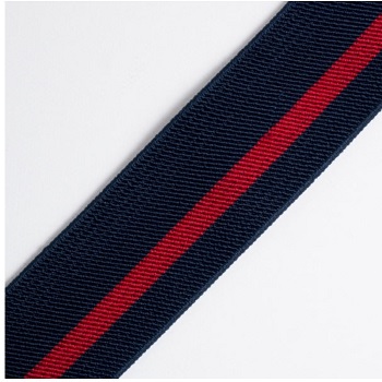 (1) ELAST BAND DIAGONAL MIT STREIFEN 70% PES 30% EL 40MM ROT / MARINE, OEKOTEX Certified made in EU (kein Lagerartikel) ELAST BAND DIAGONAL MIT STREIFEN 70% PES 30% EL 40MM ROT / MARINE, OEKOTEX Certified made in EU (kein Lagerartikel)